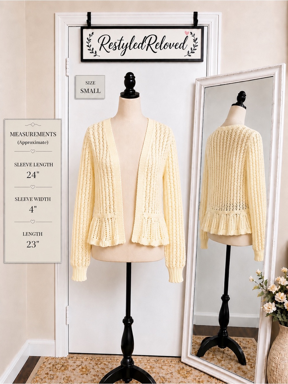 LC Lauren Conrad Flounce Ruffle Cardigan Open Knit Cream Size Small NWT
